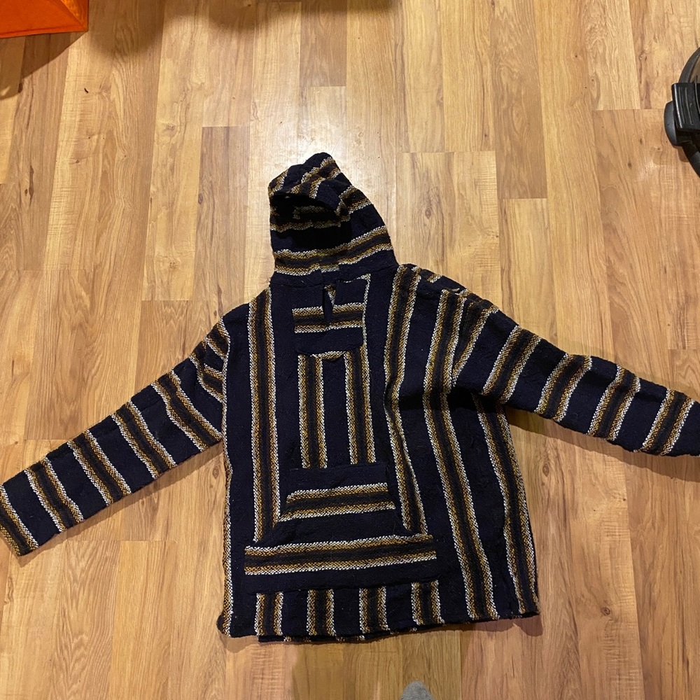 Navy blue and yellow drug rug